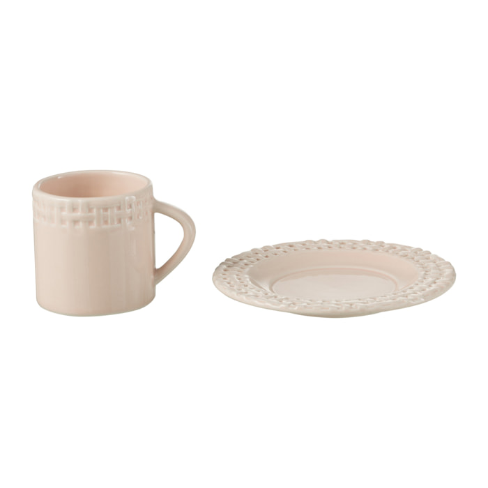 J-Line tasse + sous-tasse - céramique - rose - 12 pièces