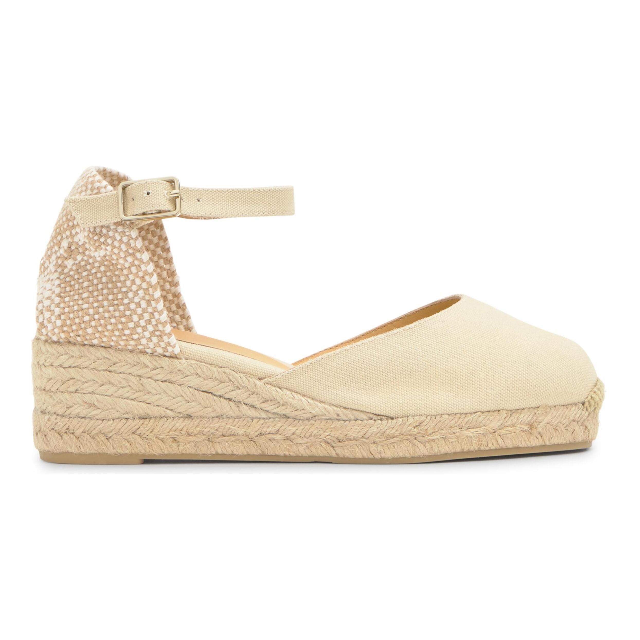 Alpargata de cuña 3 cm en lona de algodón con pulsera y hebilla