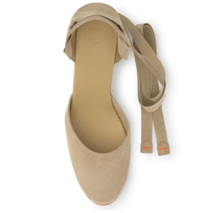 Alpargata Camila cuña de yute con doble plataforma en serraje y piso de cuero