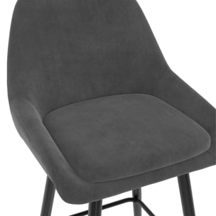 Tabourets de bar Olivia assise velours et pieds métal - Gris