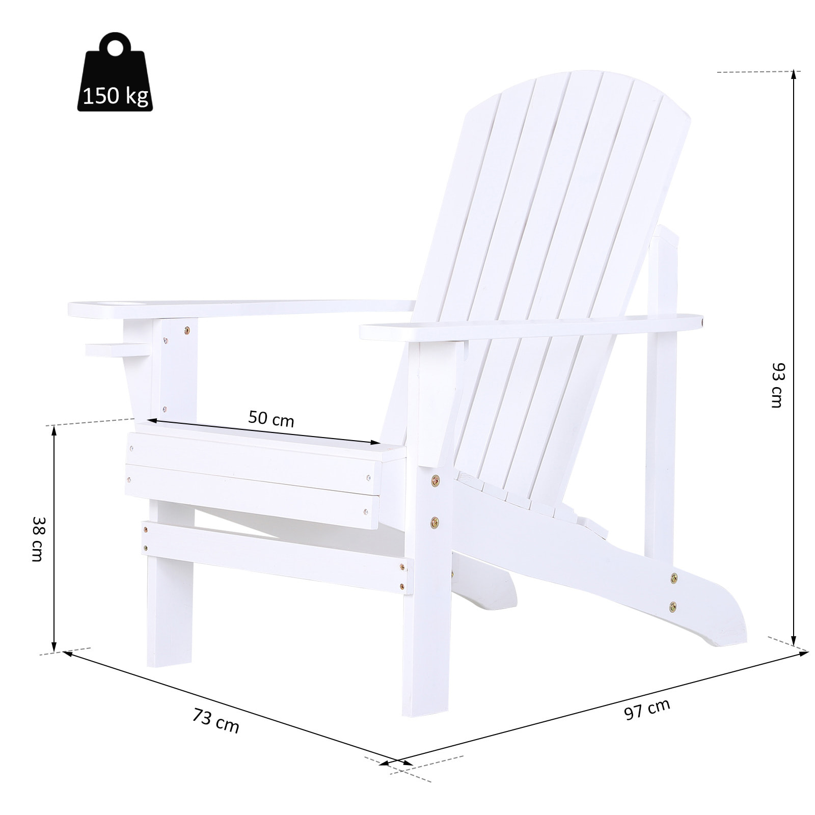 Fauteuil de jardin Adirondack chaise longue inclinable en bois 97L x 73l x 93H cm blanc