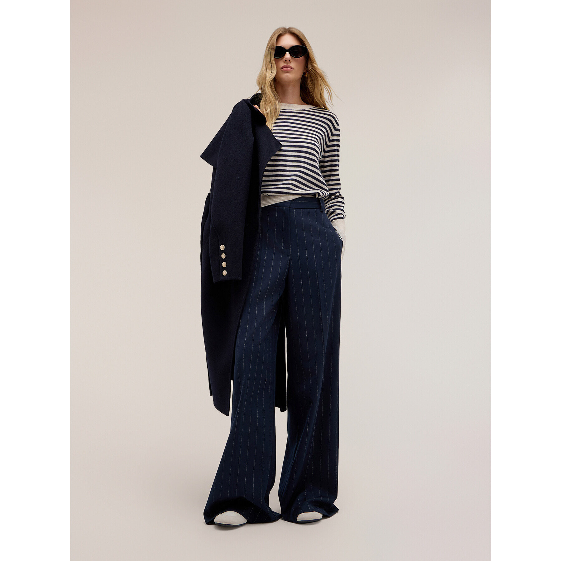 Motivi - Pantaloni palazzo in poliviscosa gessata lurex - Blu