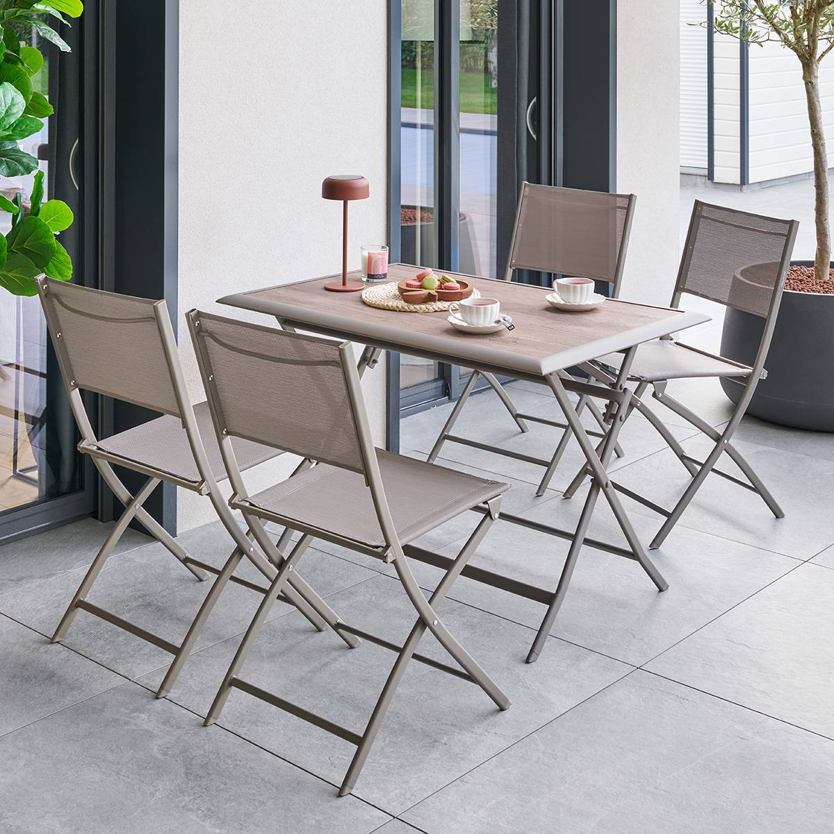 Table de jardin 4 places Azua pliable café 110x71cm