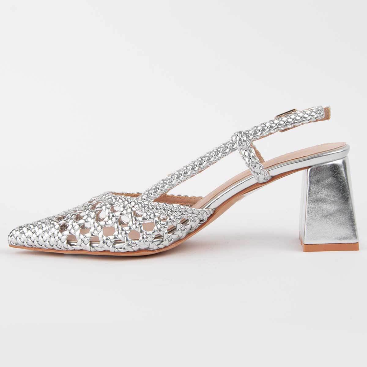 Zapato De Tacón - Plateado - Altura: 6 Cm