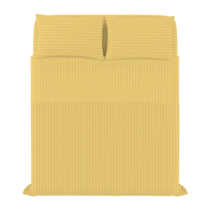 COMPLETO LETTO SATIN STRIPES, 100% Raso di Poliestere, Tinta Unita, Made in Italy - GIALLO