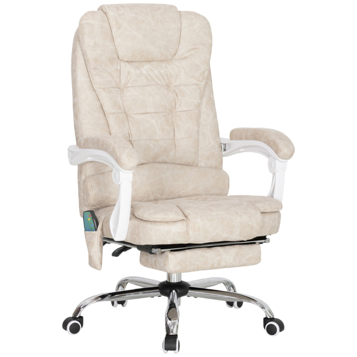 Fauteuil de bureau direction massant chauffant hauteur réglable dossier inclinable tissu beige