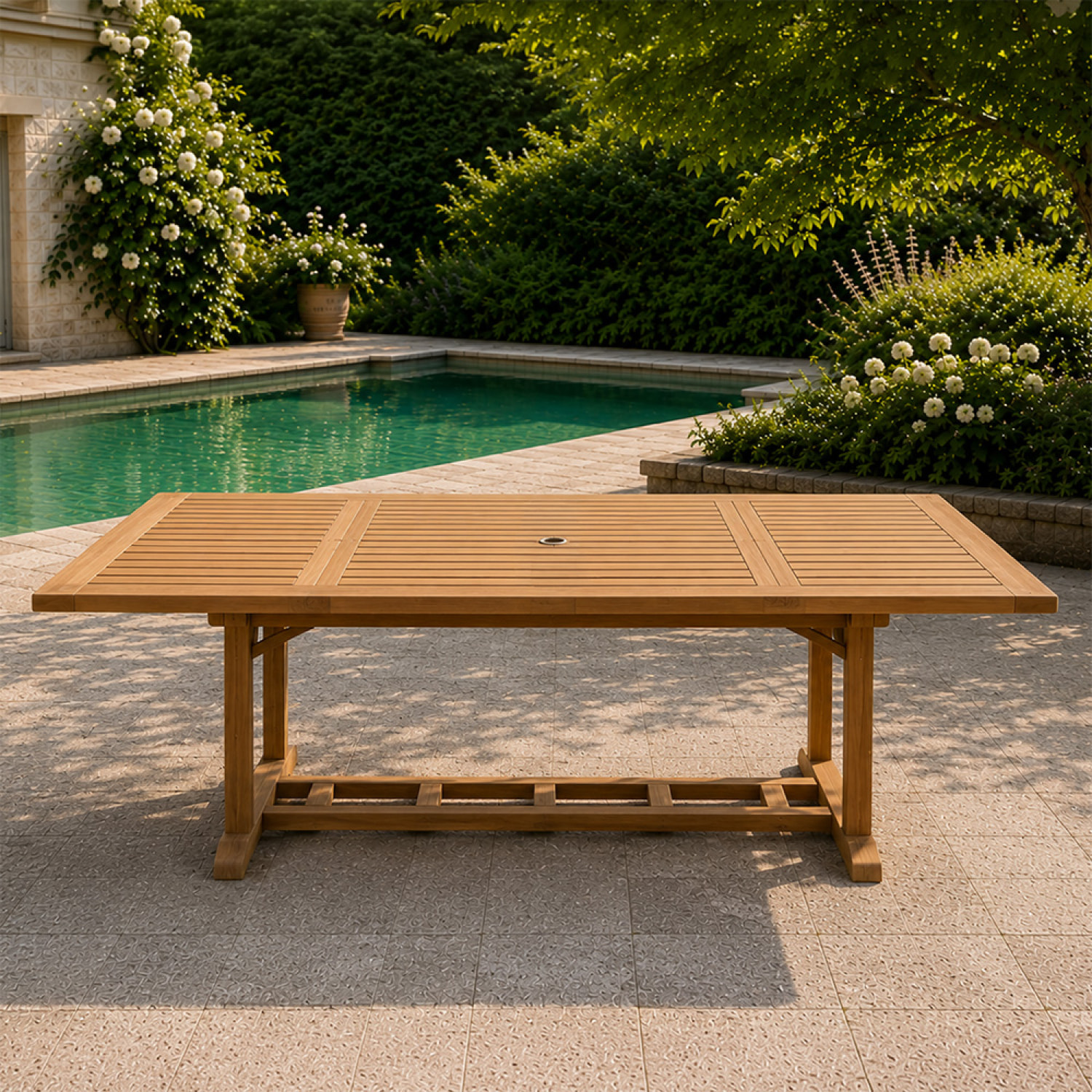 Table en teck rectangulaire extensible 170 cm