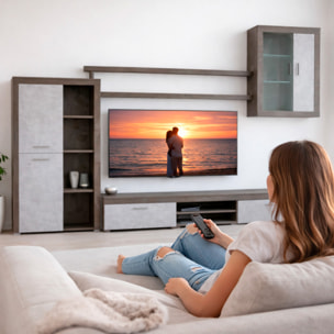 Parete Attrezzata Da Soggiorno Salotto Moderna Con Ante Mensole Vani A Giorno Vetrinetta Mobile TV 293 x 193 x 50 Cm Ossido E Grigio Cemento