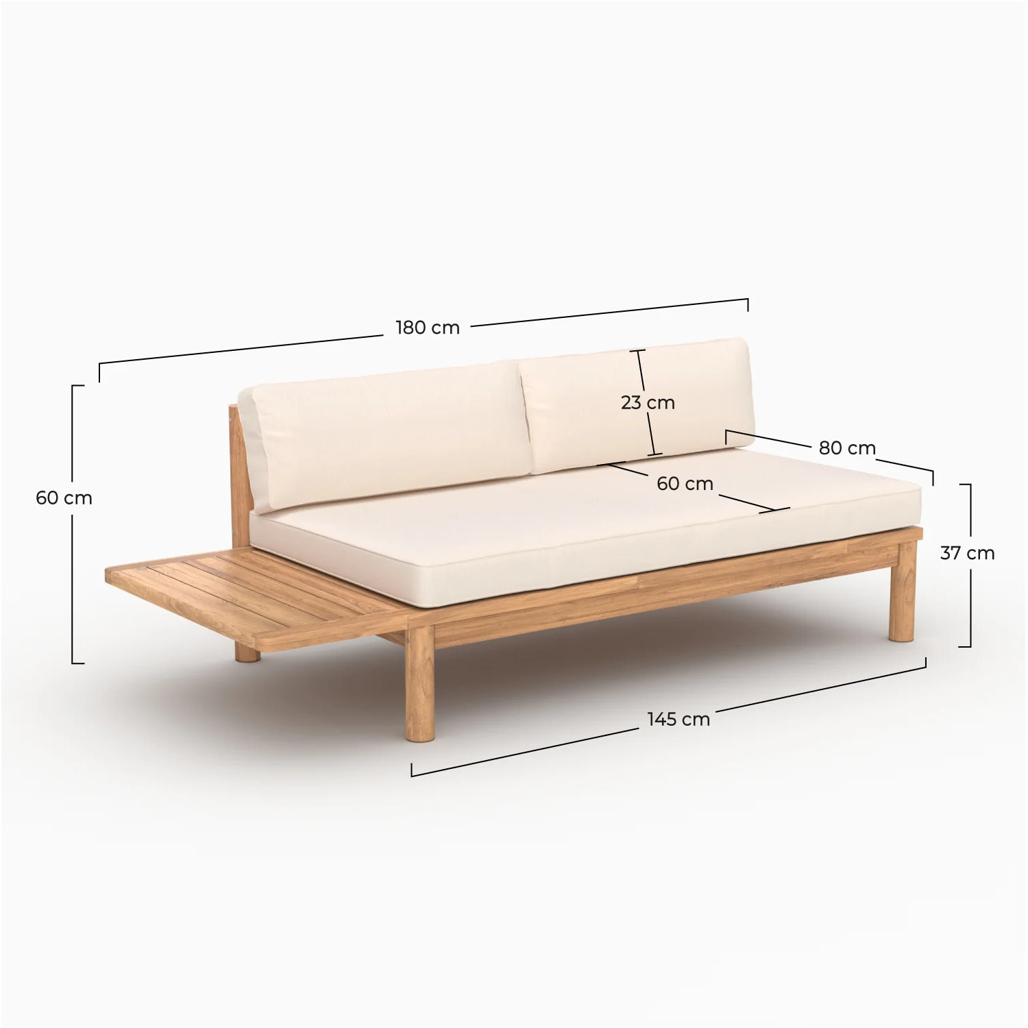 Canapé de jardin en teck massif et coussin blanc 2 places - Nadila