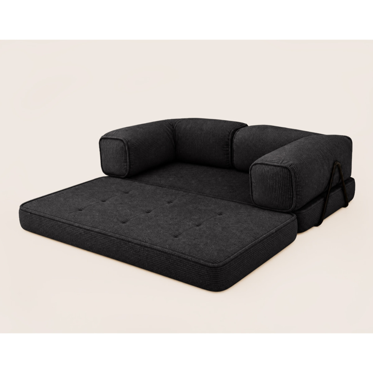 Poppy - canapé 3 places convertible en velours côtelé - Noir