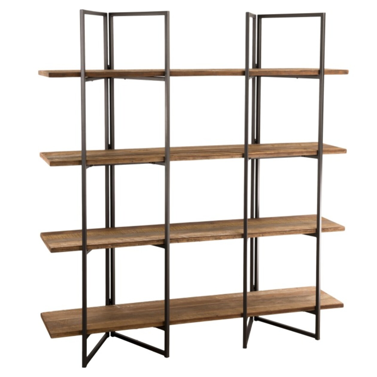SIXTINE - Étagère marron 4 niveaux Teck recyclé Acacia Mahogany et métal noir
