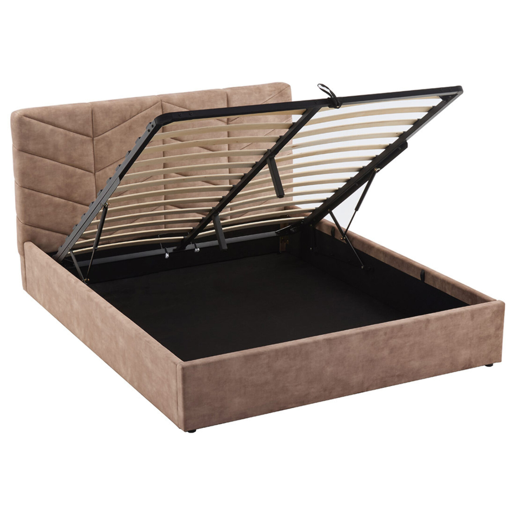 Peonis - lit coffre - 160x200 cm - en velours - sommier inclus - Taupe