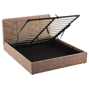Peonis - lit coffre - 160x200 cm - en velours - sommier inclus - Taupe