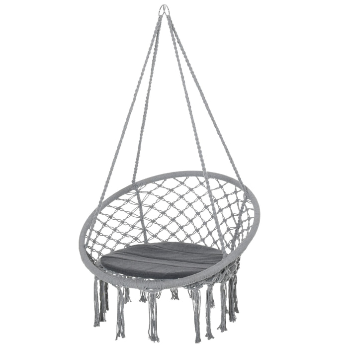 Chaise suspendue chaise hamac de voyage portable Ø 80 x 42H m macramé coton polyester gris