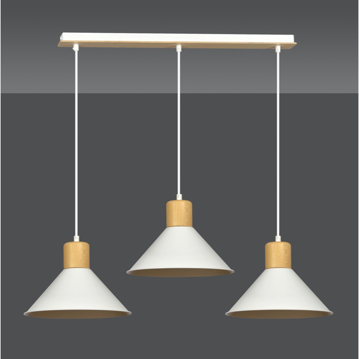 Lampada a sospensione ROWEN con inserti in legno e finitura bianca opaca