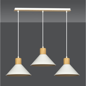 Lampada a sospensione ROWEN con inserti in legno e finitura bianca opaca