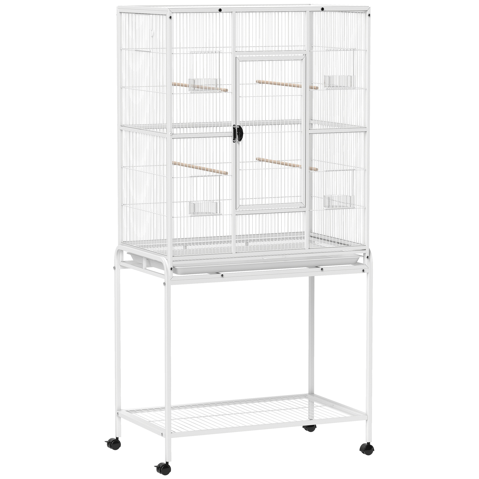 Cage à oiseaux portable avec 4 mangeoires et 4 perchoirs pratique 81 x 48 x 162 cm blanc