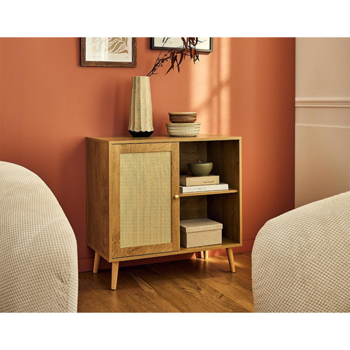 Goto - buffet haut - effet bois et cannage - 2 niches et 1 porte - 80 cm - Bois