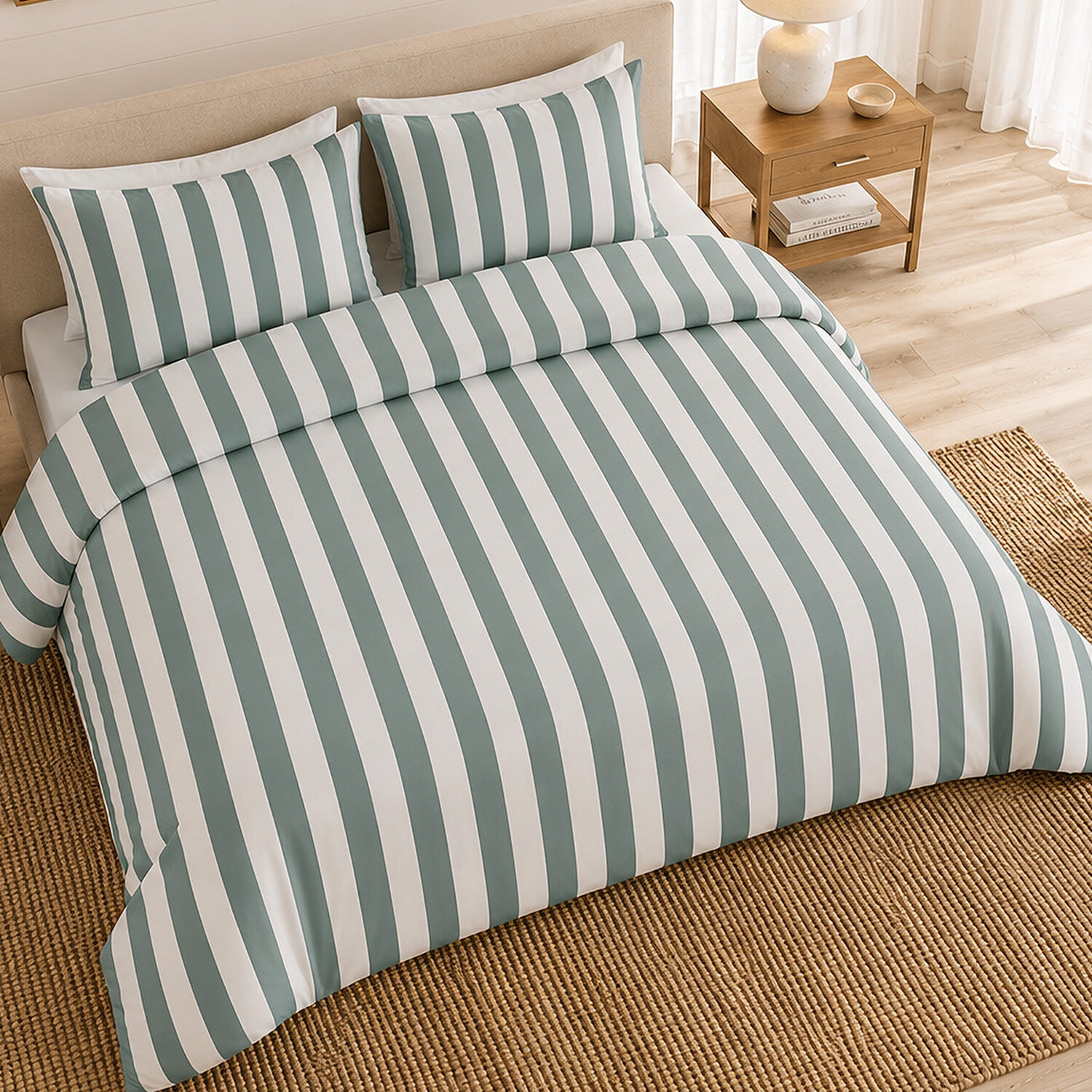 Parure housse de couette 100% percale de coton rayures verticales - TALAM
