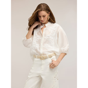 Motivi - Camicia misto lyocell con pizzo - Bianco