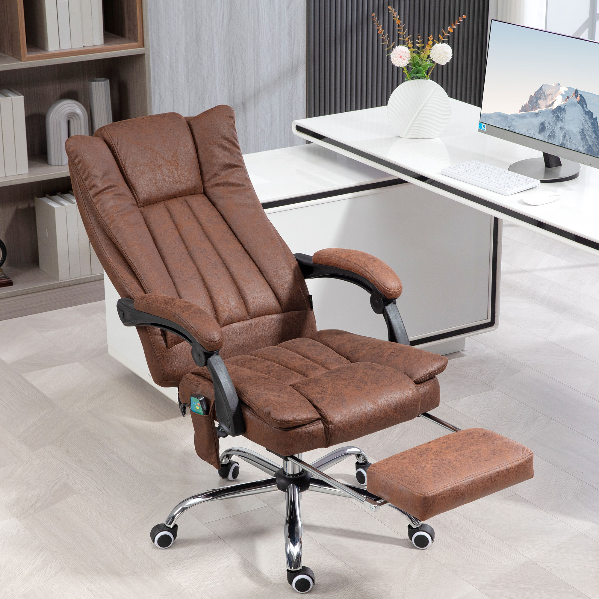 Fauteuil de bureau massant chauffant inclinable repose-pieds rétractable effet cuir vieilli