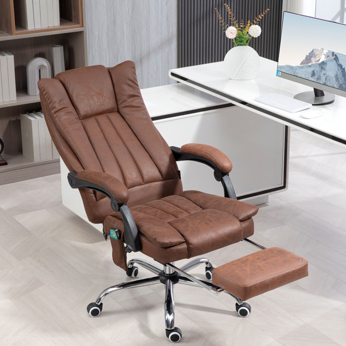 Fauteuil de bureau massant chauffant inclinable repose-pieds rétractable effet cuir vieilli