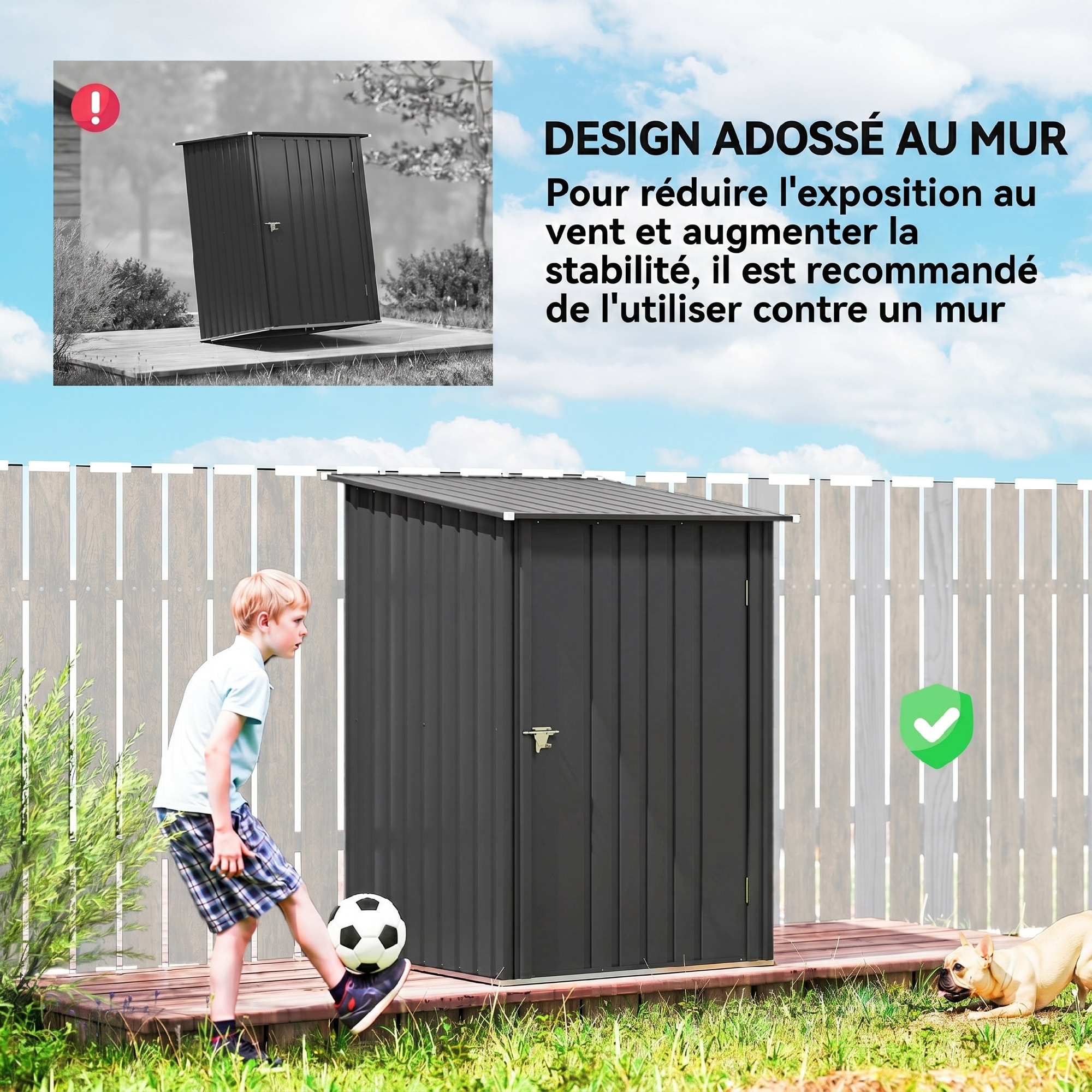 Abri de jardin - cabanon porte verrouillable - dim. 1L x 1,04l x 1,6H m - tôle d'acier ondulée anthracite