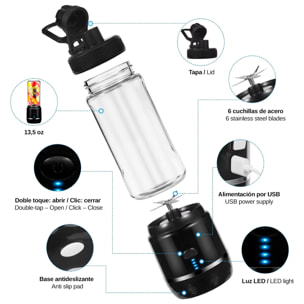 Batidora portátil HD-03-01 de 420 ml con potente motor de 240W y batería recargable de 4000mAh.