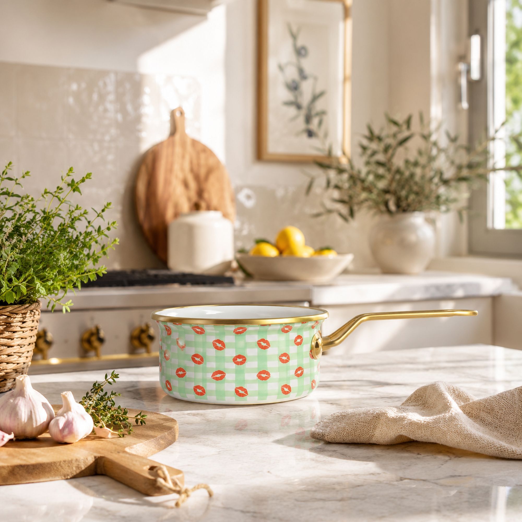 Casserole 16cm en acier émaillé avec motif bisous - tous feux VICHY