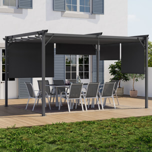 Pergola Marina en acier et toit rétractable gris 3x4m - Structure gris anthracite, toile et stores gris anthracite