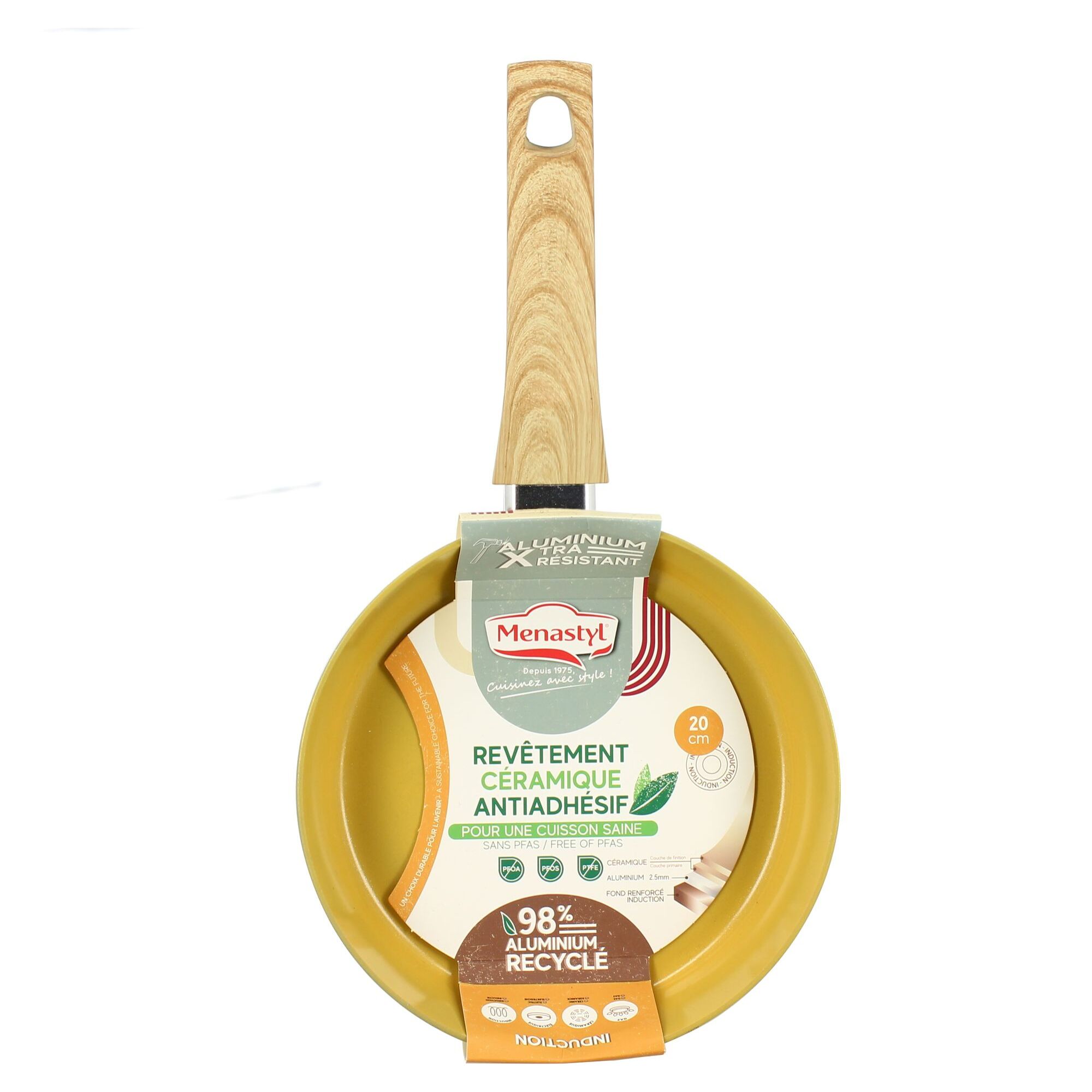 Poêle 20cm avec revêtement céramique jaune - tous feux COLORAMA