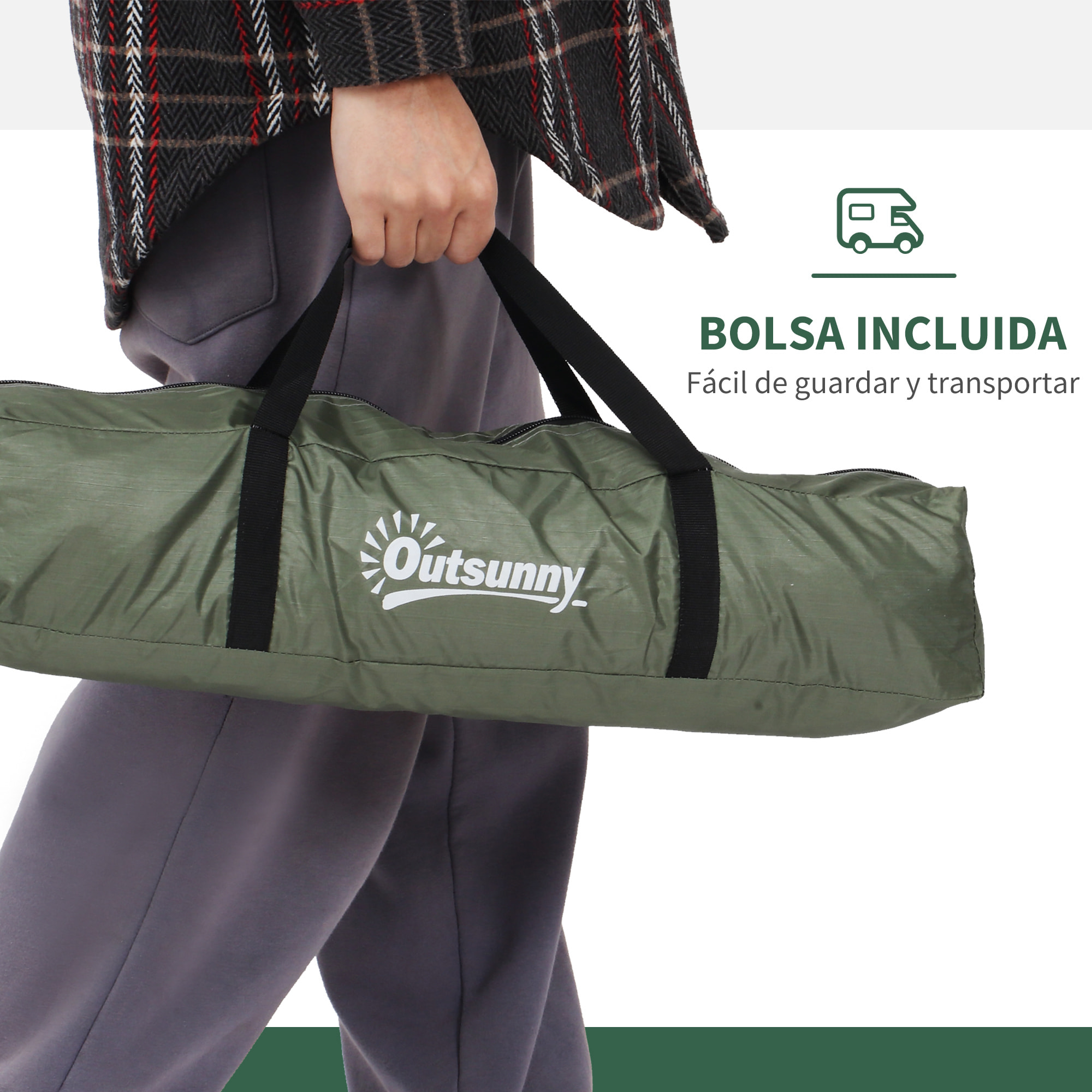 Tienda de Campaña para 2 Personas Tienda de Camping Plegable con 2 Ventanas de Malla Bolsillo Bolsa de Transporte y Marco de Fibra de Vidrio 206x152x110 cm Verde