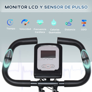 Bicicleta Estática Plegable Resistencia Magnética Ajustable de 8 Niveles con Sensor de Pulso Pantalla LCD Sillín Regulable Respaldo Bandas para Entrenamiento en Casa 107x53x107 cm Negro