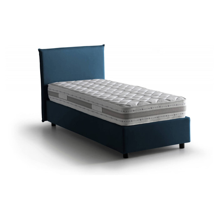 Letto singolo Arminius, Letto contenitore con rivestimento in tessuto, 100% Made in Italy, Apertura frontale, con materasso Cm 90x190 incluso, Blu