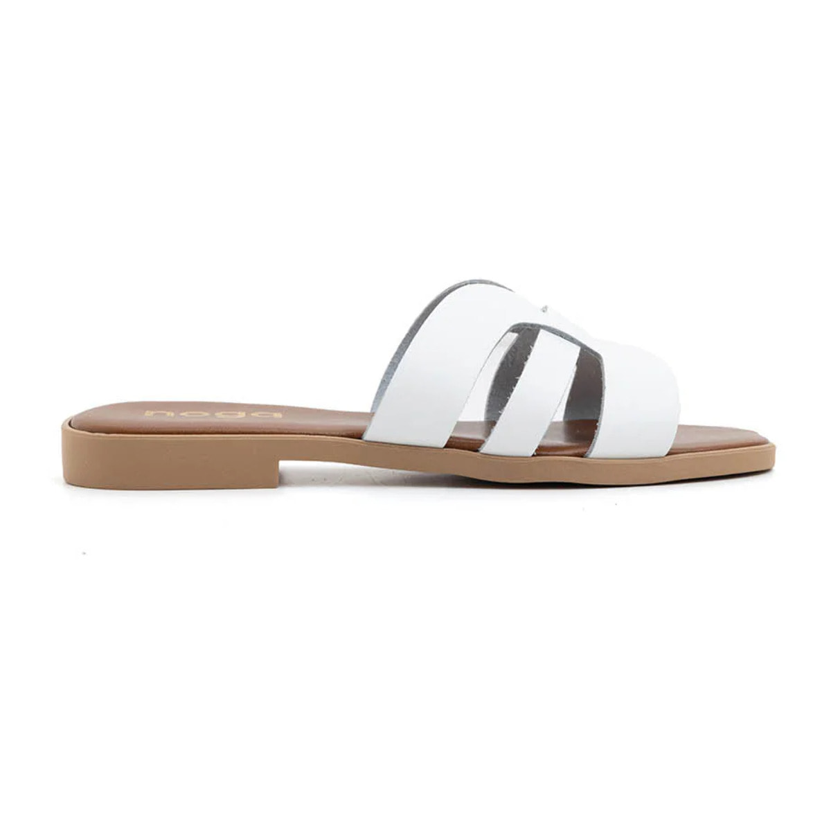 Ciabatta slide con fasce incrociate in vera pelle - BIANCO