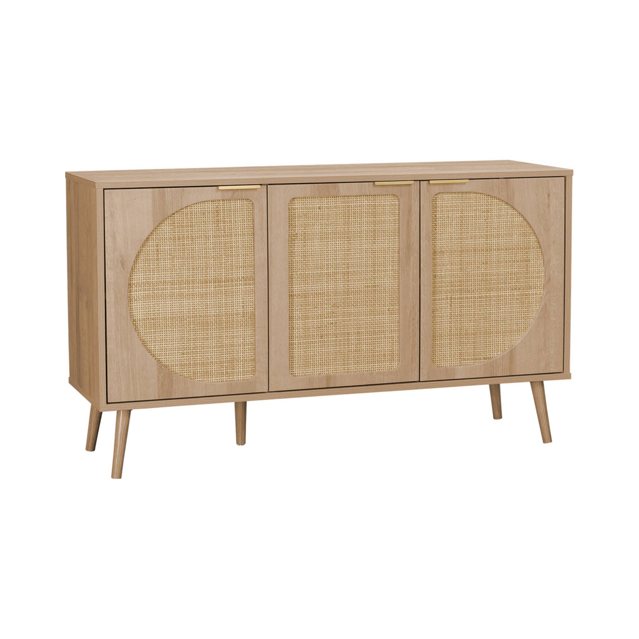 Buffet de rangement. Eva. cannage arrondis et décor bois. trois portes. deux niveaux . buffet bas. L 120 x l39 x H70cm