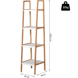 Etagère en bambou de salle de bain 4 niveaux à lattes dim. 35L x 36l x 138H cm bois pin blanc