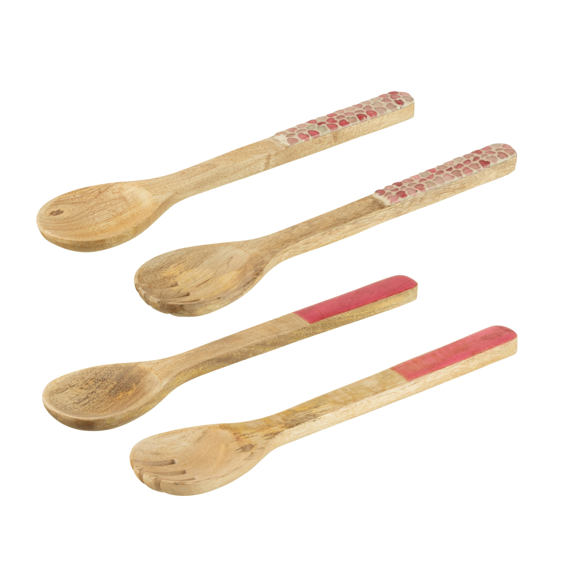 J-Line Set 2 Couvert A Salade Long Bois De Manguier Rose Assortiment De 2