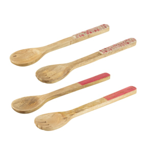 J-Line Set 2 Couvert A Salade Long Bois De Manguier Rose Assortiment De 2