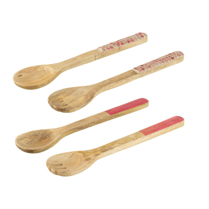 J-Line Set 2 Couvert A Salade Long Bois De Manguier Rose Assortiment De 2