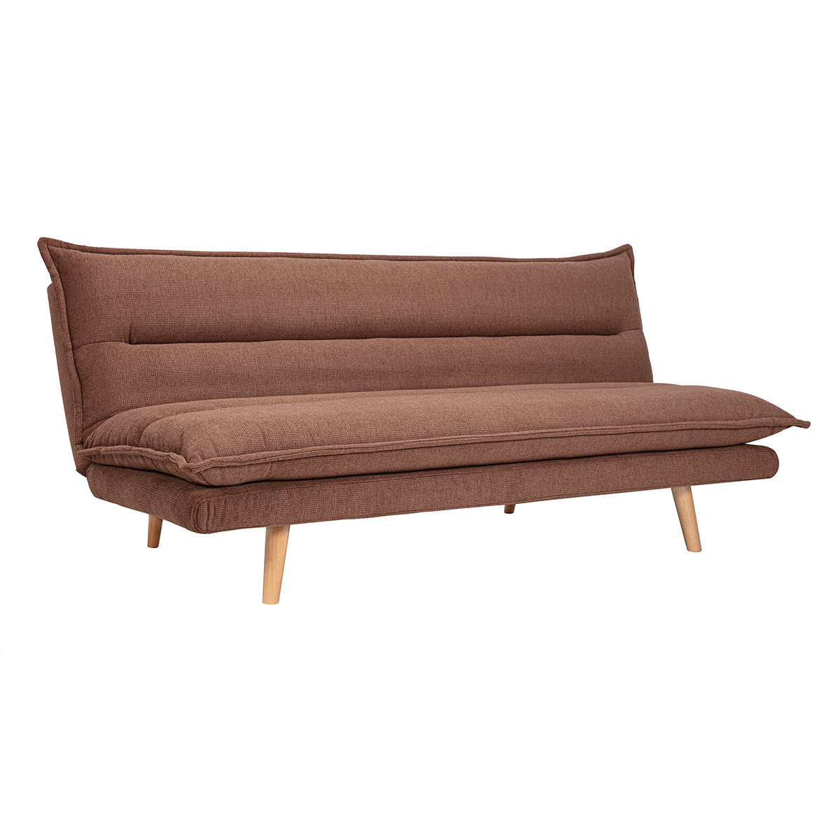 Canapé convertible 3 places en tissu chenille terre brûlée et bois clair BINGO
