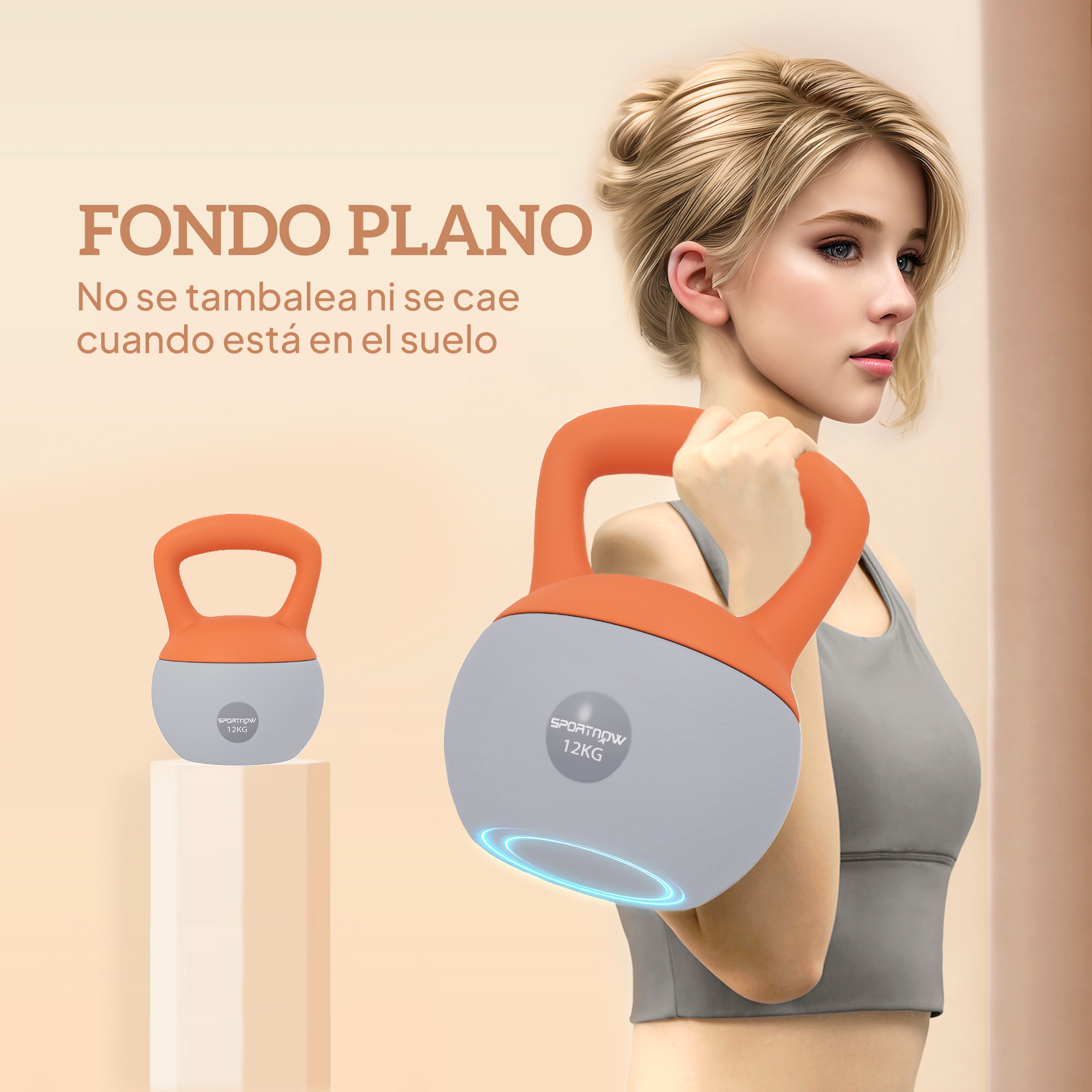 Pesa Rusa 12 kg, Soft Kettlebell Relleno de Arena Metálica y Mango Antideslizante, para Entrenamiento Culturismo en Casa, Gimnasio, Naranja y Gris