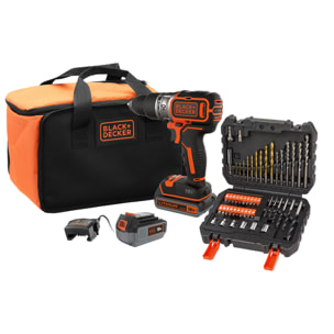 Perceuse à percussion sans fil brushless 18v 50 accessoires 4Ah + 2.5Ah BLACK+DECKER BL188ME2SA-QW