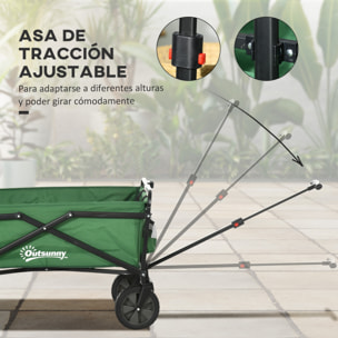 Carro Plegable Carretilla de Transporte con Mango Ajustable Rueda Universal Freno para Playa Jardín Camping Marco Acero Carga 40 kg 83x50x69-99 cm