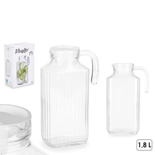 Jarra de vidrio con asa, ideal para nevera con 1,8L de capacidad.