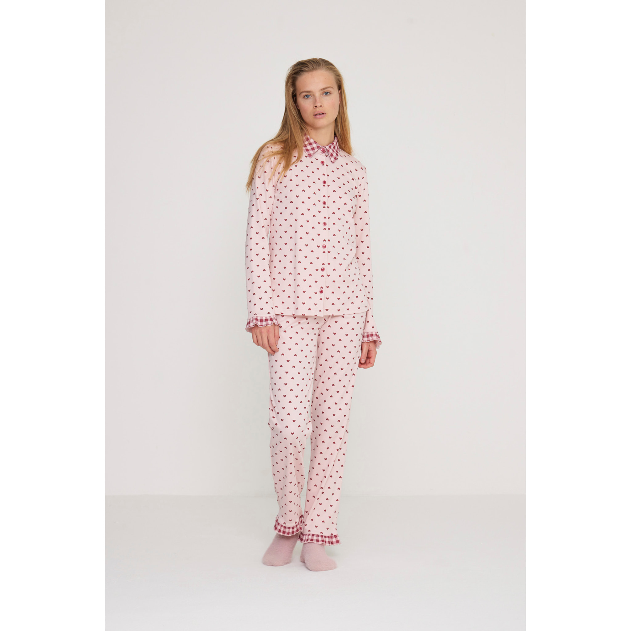 Pigiama donna petit coeur in caldo cotone con collo camicia Noidinotte