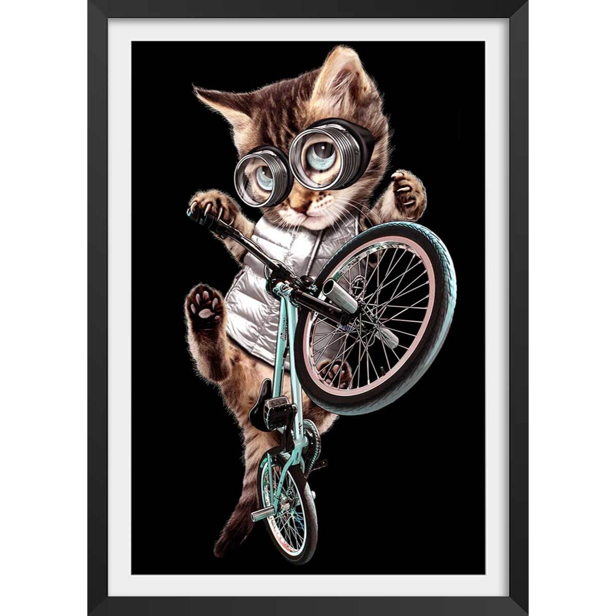 Affiche enfant bmx chat  Affiche + cadre en bois - Noir