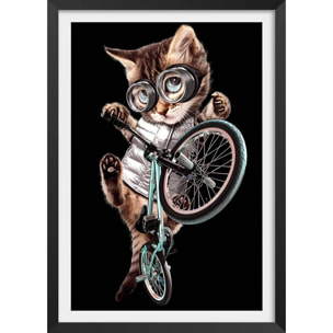 Affiche enfant bmx chat  Affiche + cadre en bois - Noir