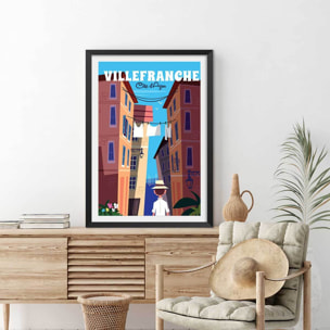 Affiche Villefranche Sur Mer Affiche + cadre en bois - Noir
