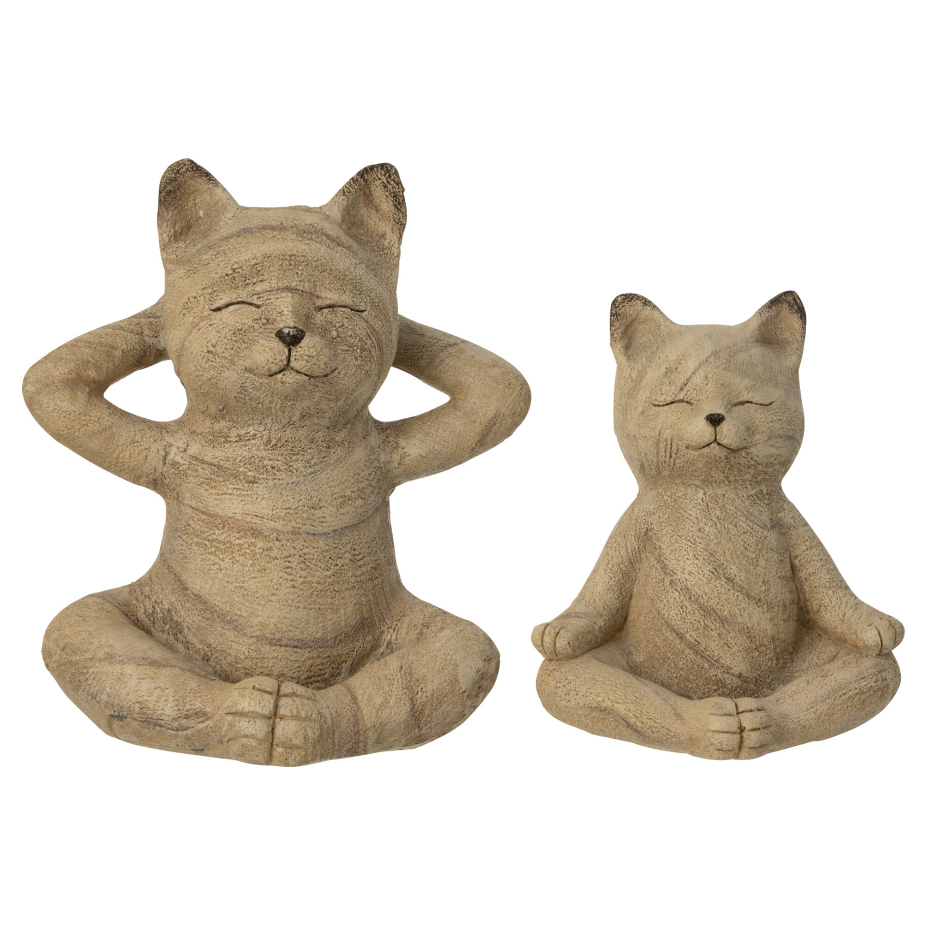 J-Line figurine Chat Yoga - polyrésine - naturel - set de 2